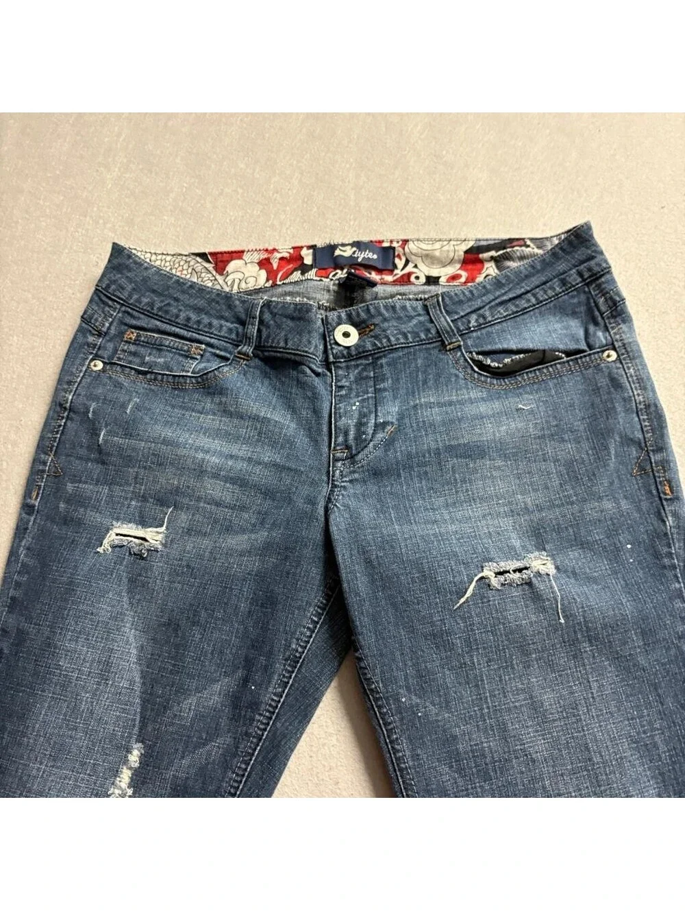 Tyteo Distressed Jeans Womens 13 Blue Denim Paint Splatter Low Rise Stretch